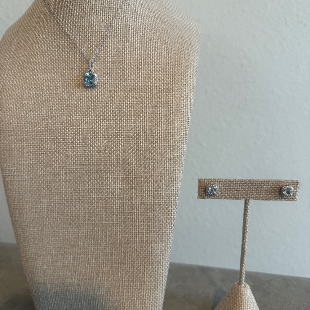 Blue Topaz & Diamond Necklace & Earring Set - Picture 3 of 8